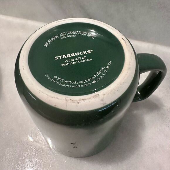 Starbucks Striped Marble Pattern Ceramic Logo Coffee Mug Tea Cup Green 15oz - Picture 3 of 3